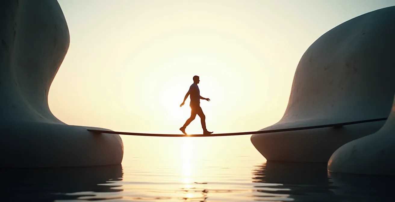 Malabarista artístico equilibrando elementos simbólicos de creatividad y control