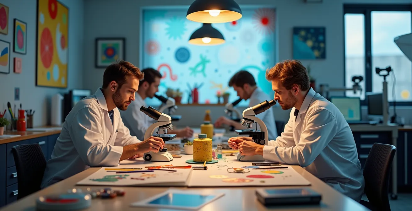 Espacio colaborativo donde artistas y científicos trabajan juntos en proyectos interdisciplinares