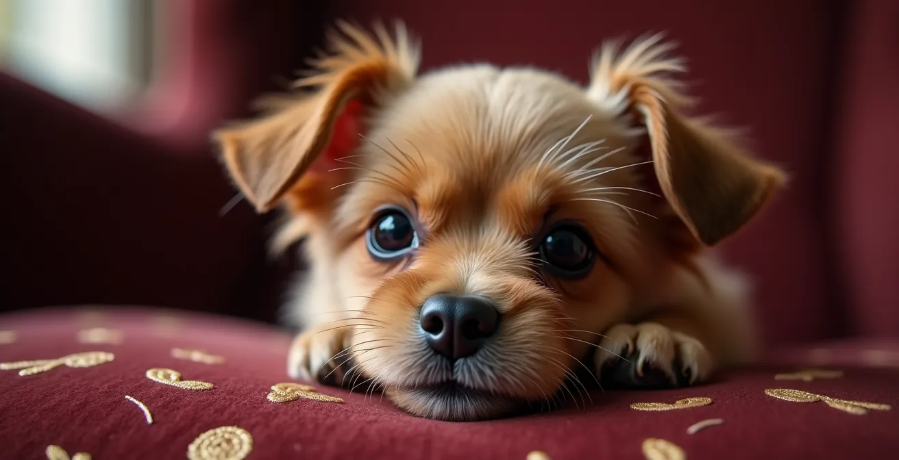 Perro pequeño en interior flamenco simbolizando la fidelidad matrimonial
