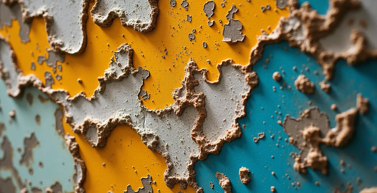 Vista macro de capas urbanas superpuestas mostrando transformación de barrio