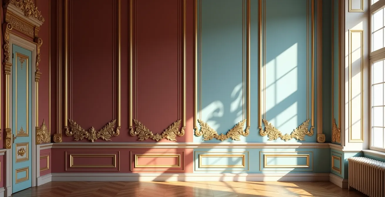 Fusión visual de elementos barrocos y rococó mostrando la transición estilística